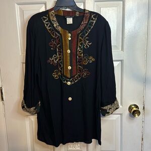 Carole Little Vintage Ribbed Appliqué Button Down Tunic Top Size 6